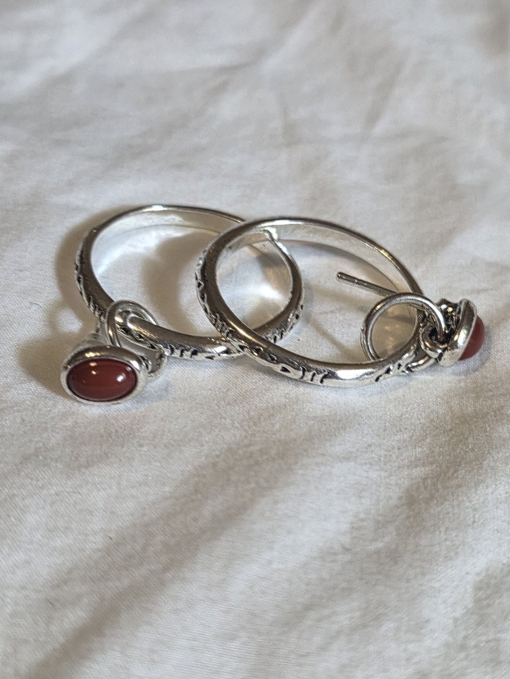 Lucky Brand Silver-Tone Hoop Earrings with Red Cabochon